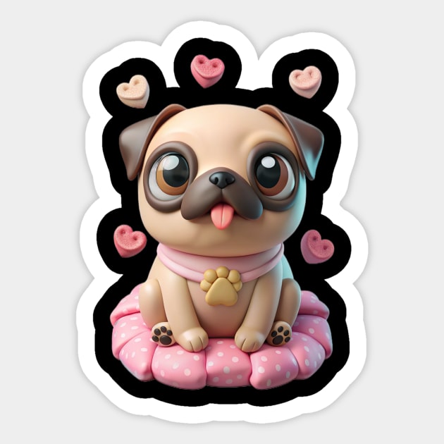 Fat Pug Cartoon with Hearts – Playful Pet Design Sticker by IamActiveDog